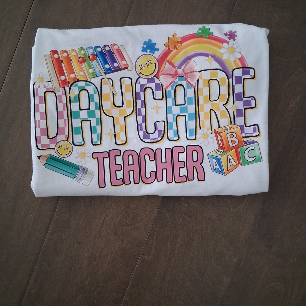 Colorful Daycare Teacher Tee Size MEDIUM